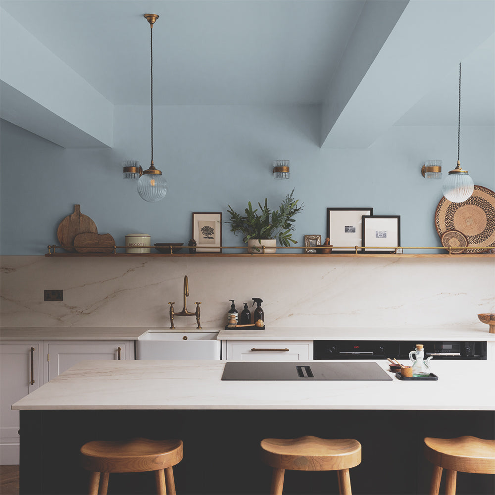 Light Grey Blue paint called Lie-in by COAT Paints the eco friendly paint company
