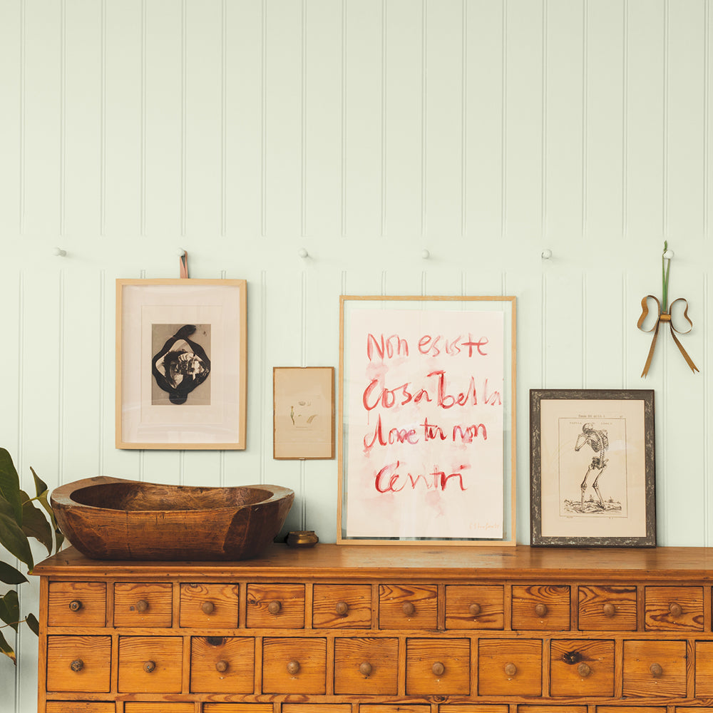Pale Beige Green paint called Hello Vera by COAT Paints the eco friendly paint company
