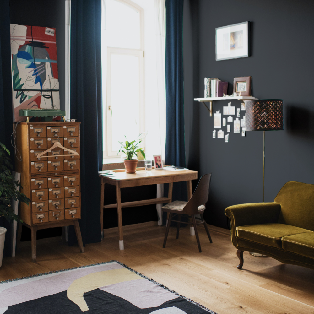 Charcoal Blue paint called Dodie by COAT Paints the eco friendly paint company