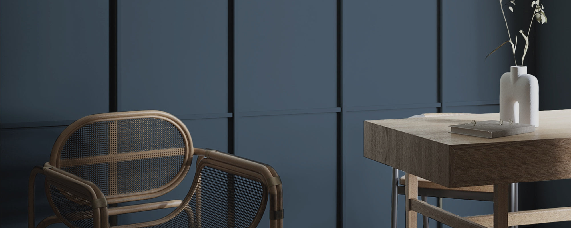 Dark Grey Blue paint called The Establishment by COAT Paints the eco friendly paint company